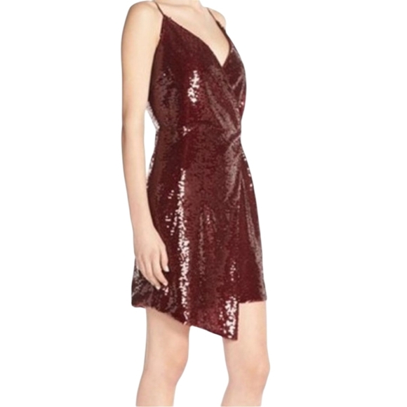 Adelyn Rae Burgundy Sequin Mini Wrap Slip Party Showgirl Dress NWT Sz M - Picture 1 of 10